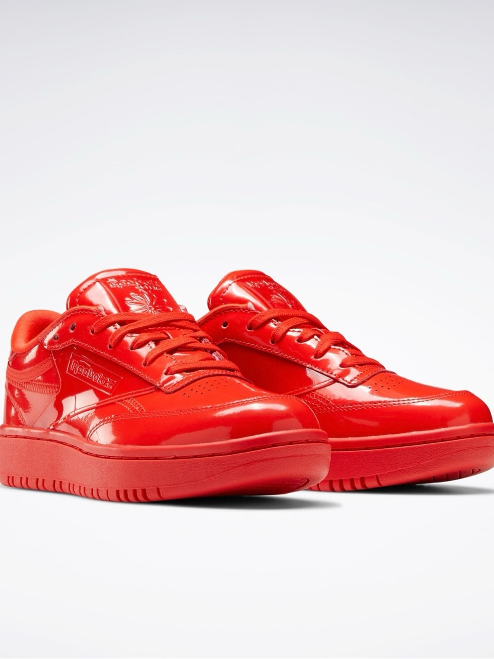 Cardi B x Reebok Club C Double sneakers in Glossy Red Patent Leather, Size 7